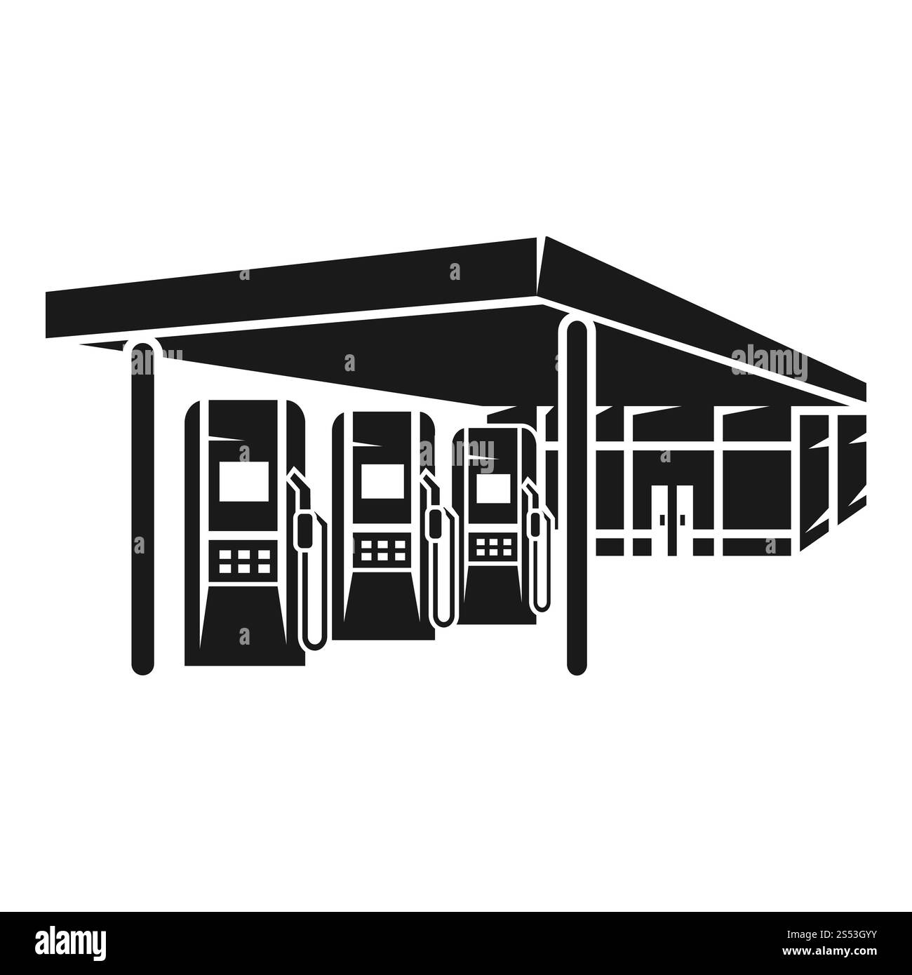 Symbol für moderne Tankstellen. Einfache Illustration des modernen Tankstellen-Vektorsymbols für Web-Design isoliert auf weißem Hintergrund. Modernes Benzin Stockfoto