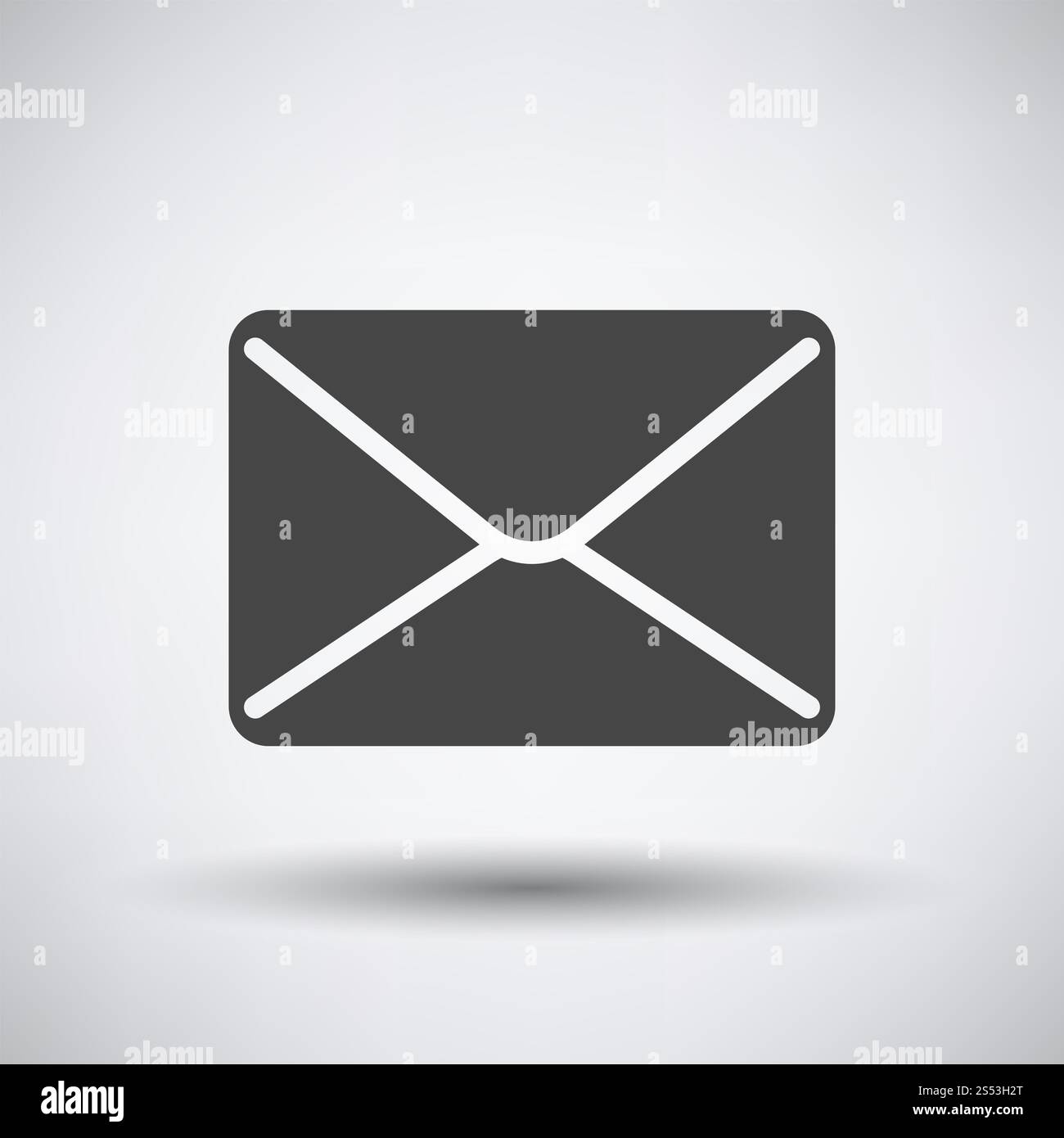 Auf das Symbol "Mail". Dunkelgrau auf grauem Hintergrund mit runden Schatten. Vector Illustration. Stockfoto
