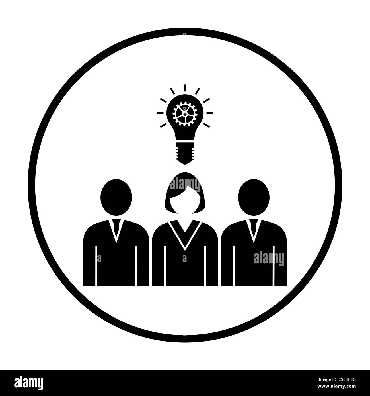 Corporate Team neue Idee mit Frau Führer Symbol. Dünne Kreis Stencil Design. Vector Illustration. Stockfoto