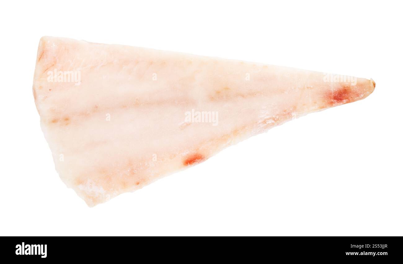 Gefrorenes entbeintes Filet vom Kabeljau auf weißem Hintergrund Stockfoto