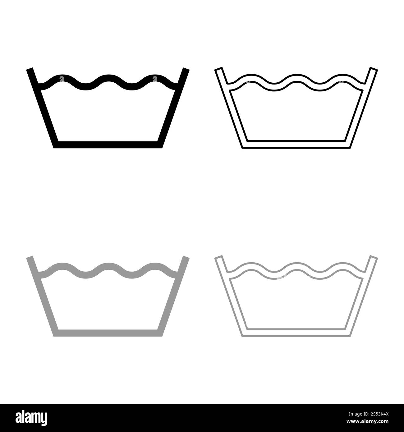 Waschen Sie die Kleidung pflege Symbole Waschen Konzept Wäscheservice zeichen Symbol outline Schwarz Grau Farbe Vektor-illustration Flat Style einfach Bild einstellen Stockfoto