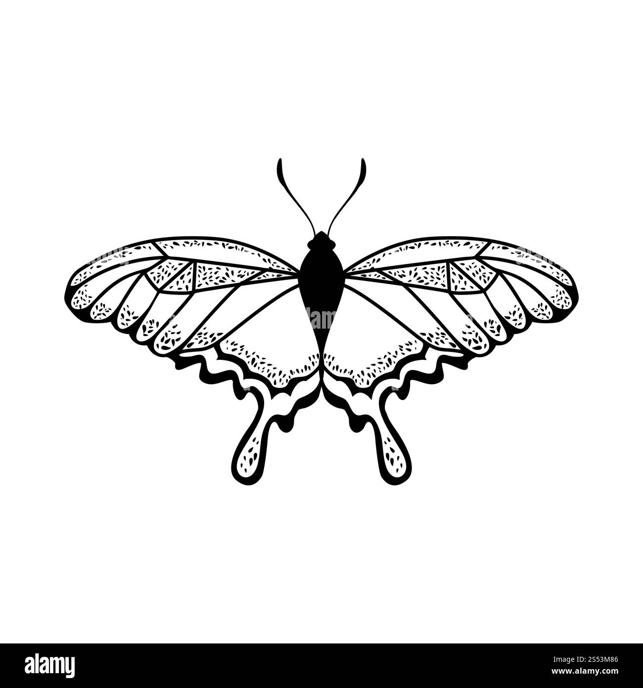 Skizze von Schmetterling. Konturkonstruktion. Vektorabbildung. Stockfoto