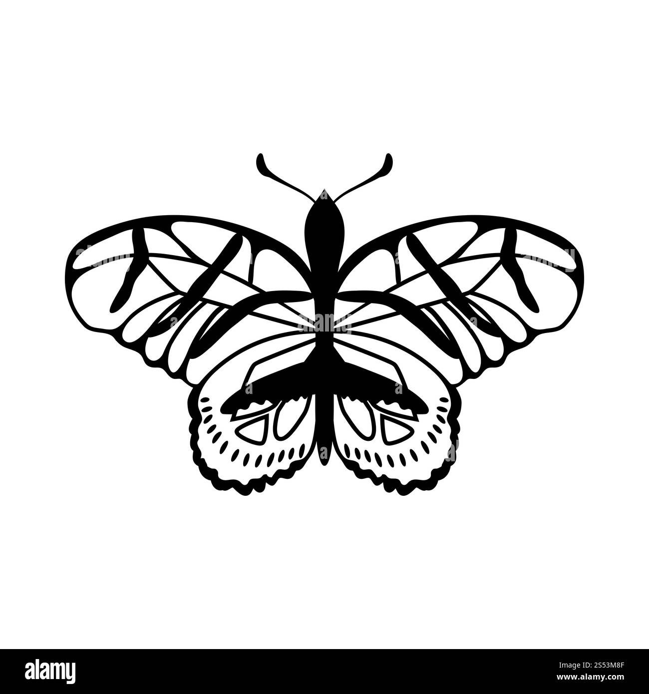 Skizze von Schmetterling. Konturkonstruktion. Vektorabbildung. Stockfoto