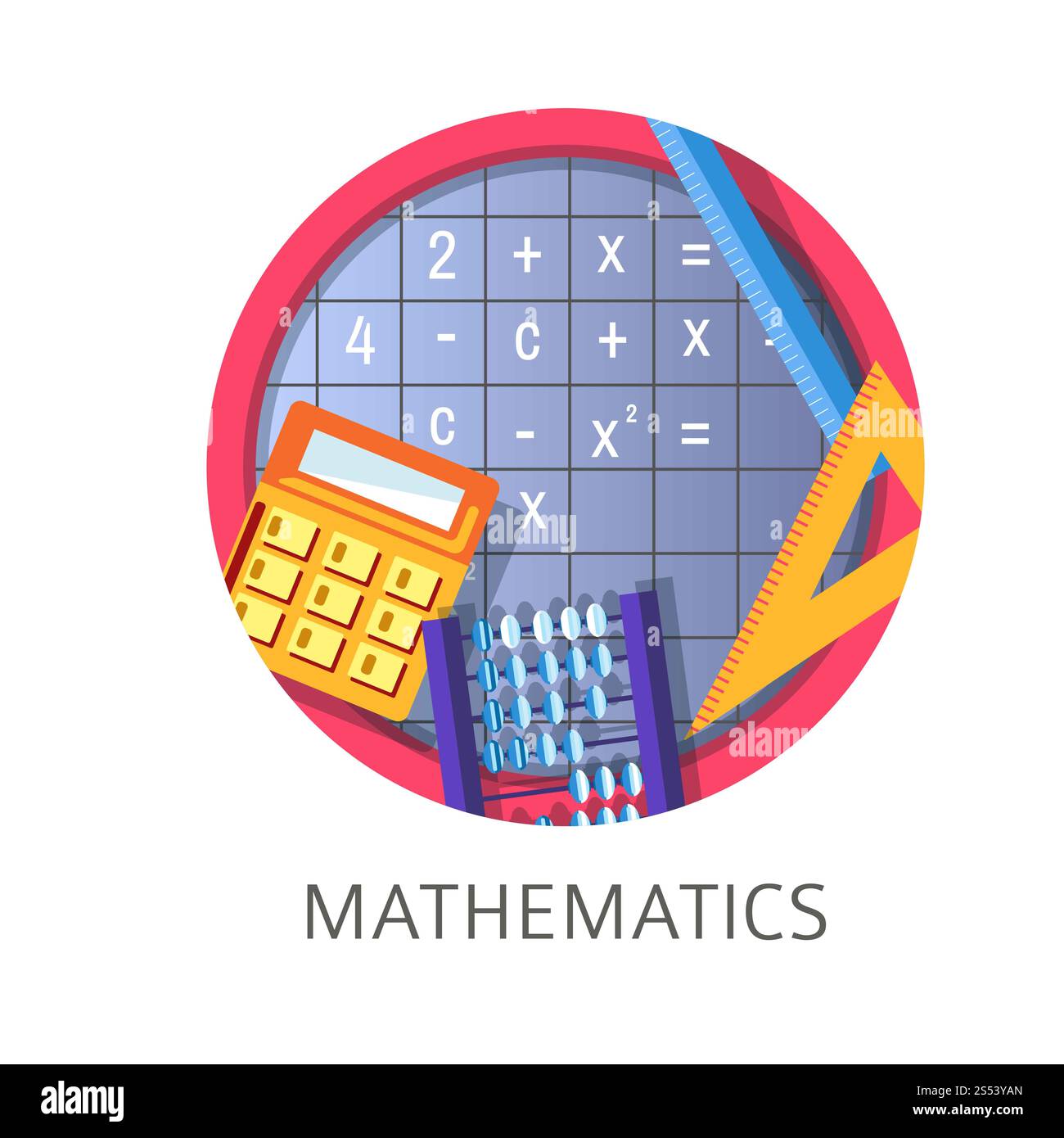 Mathematik-Disziplin in Schule und Universität Erwerb von Kenntnissen in College-Vektoralgebra und Geometrierechner zum Berechnen und Zahlen Pen Stockfoto