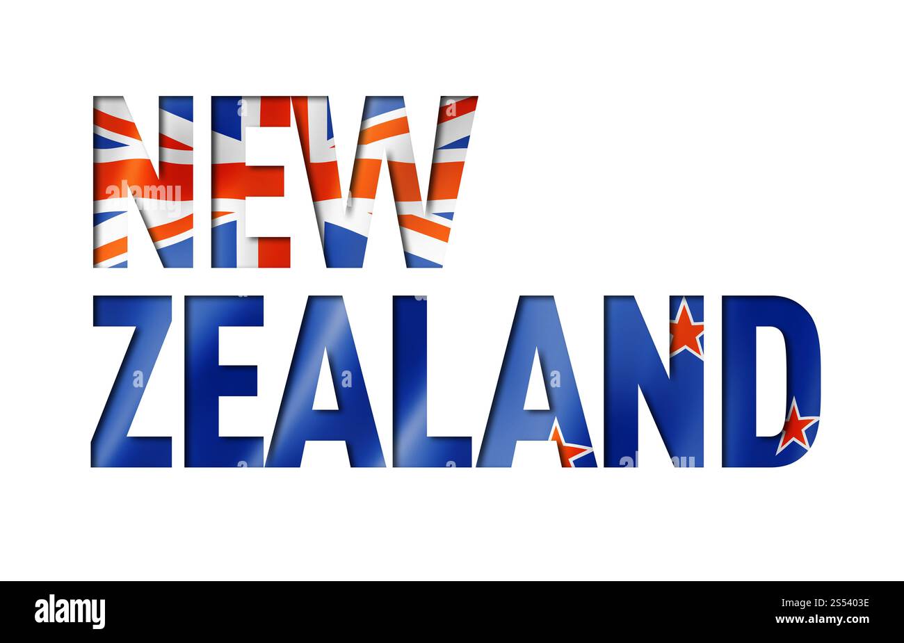 Schriftart für die Flagge neuseelands. Hintergrund des Nationalsymbols. Schriftart für die Flagge neuseelands Stockfoto
