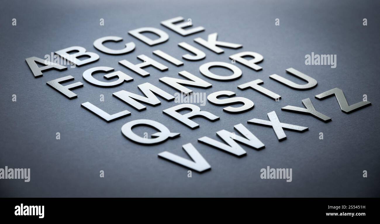 Alphabet aus Vollbuchstaben. Symbol für den Hintergrund der Ausbildung. Alphabet aus Vollbuchstaben Stockfoto