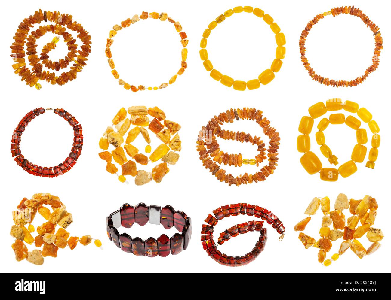 Satz von verschiedenen Ketten auf weißem Hintergrund Stockfoto