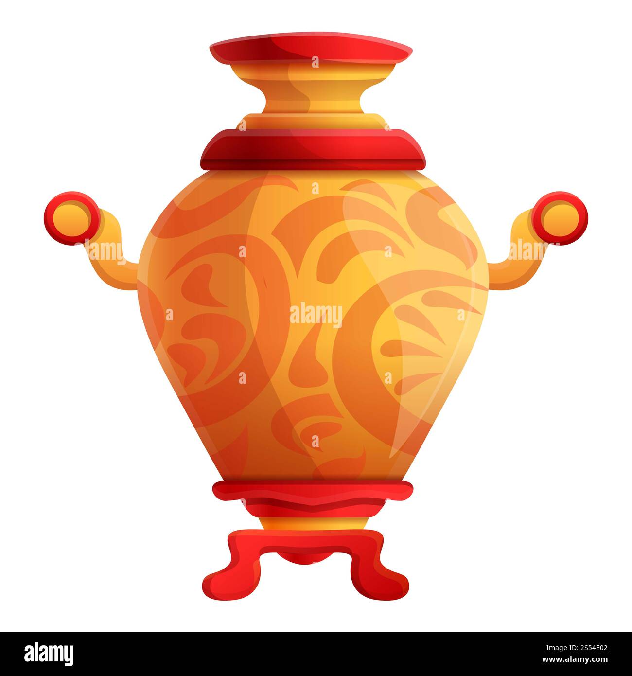 Dekoratives Samovar-Symbol. Cartoon des ornamentalen Samovar Vektor-Icons für Web-Design isoliert auf weißem Hintergrund. Ornamentale Samovar-Ikone im Cartoon-Stil Stockfoto
