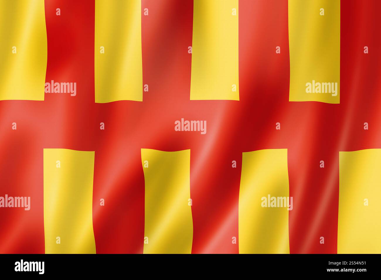 Northumberland County Flag, Großbritannien, winkende Bannersammlung. 3D-Abbildung. Northumberland County Flag, Großbritannien Stockfoto
