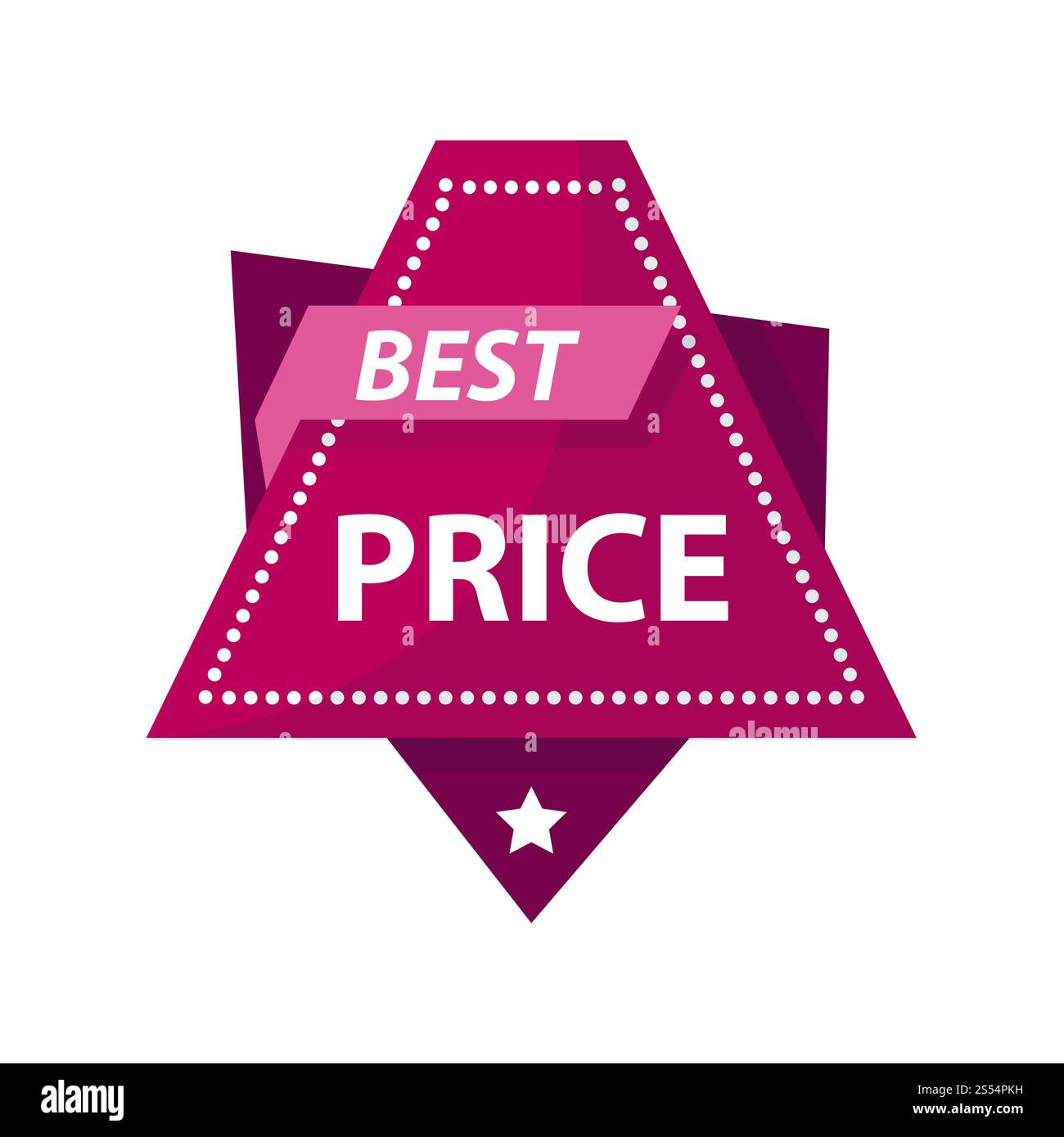 Bestpreis Helles Werbeetikett in dreieckiger Form. Riesiges Verkaufslogo mit kleinem Stern. Bequemer Reduktionsaufkleber isolierte Zeichentrick flache Vektor-Illustration auf weißem Hintergrund.. Bestpreis Helles Werbeetikett in dreieckiger Form Stock Vektor