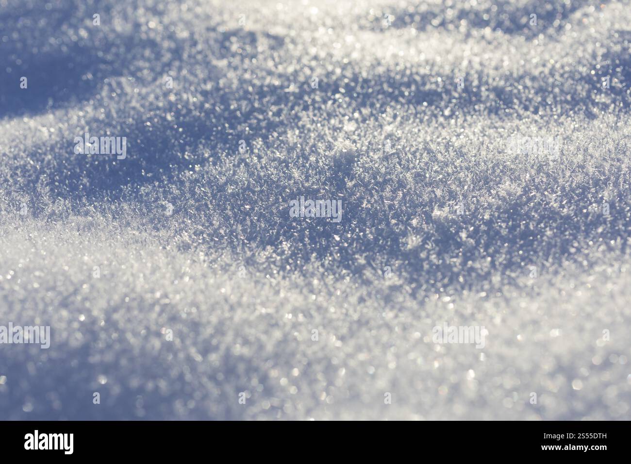 Schneekristalle auf der Oberfläche einer Schneedecke im Winter Stockfoto