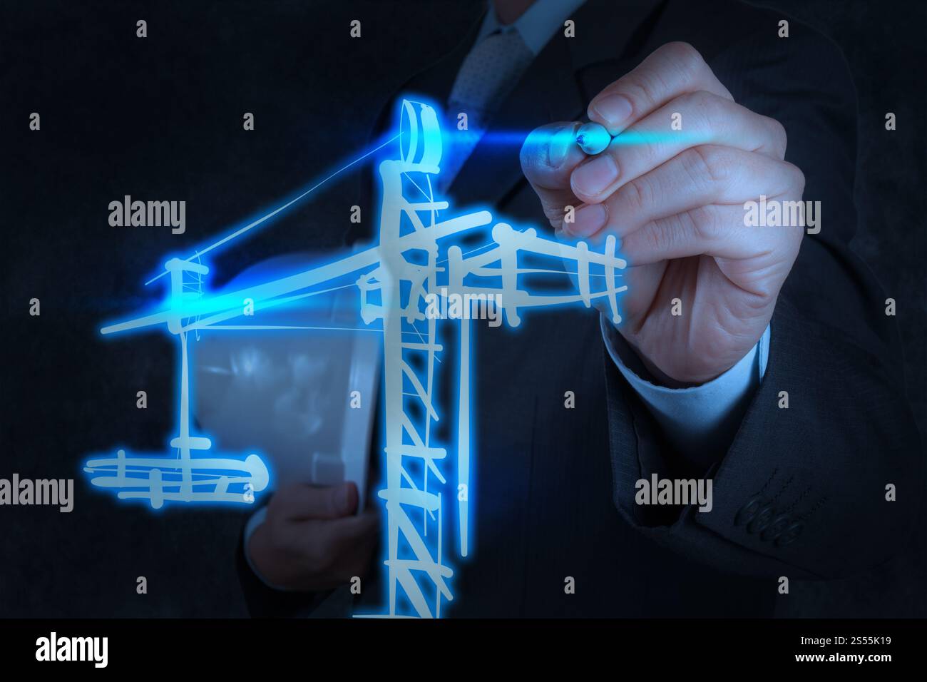 Geschäftsmann zieht Entwicklung Gebäudekonzept Stockfoto