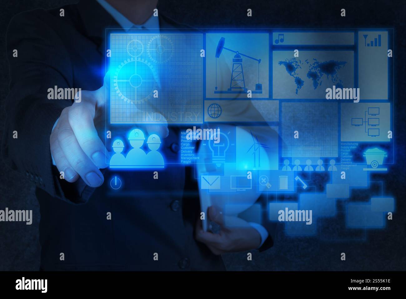 Ingenieur Unternehmen Hand arbeiten mit neuen Technologien als Industrie-Konzept Stockfoto
