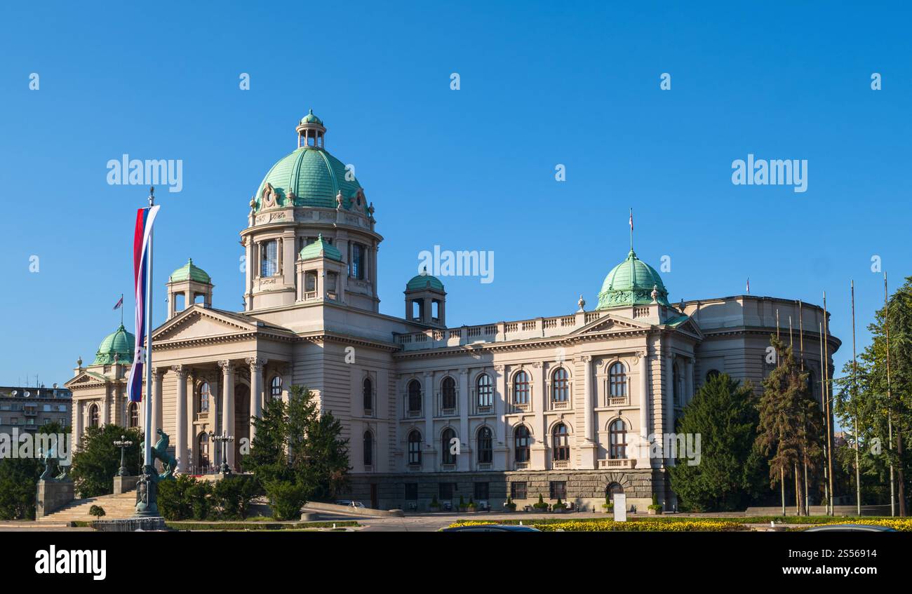 Sommerhaus der Nationalversammlung der Republik Serbien (Skupstina) im Zentrum der Stadt Belgrad, Serbien, Europa. Der Bau dauerte Stockfoto