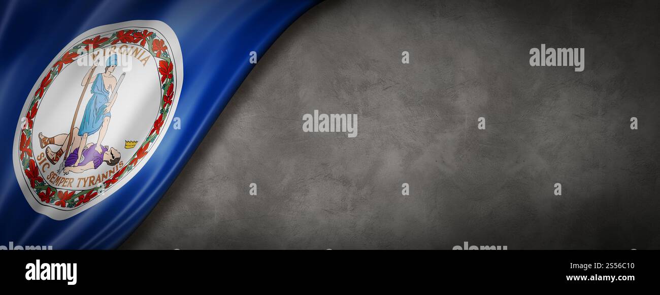 Virginia-Flagge auf Betonwänden, USA. 3D-Abbildung. Virginia-Flagge auf Betonwänden, USA Stockfoto Virginia-Flagge auf Betonwänden, USA. 3D-Abbildung. Virginia-Flagge auf Betonwänden, USA Stockfoto