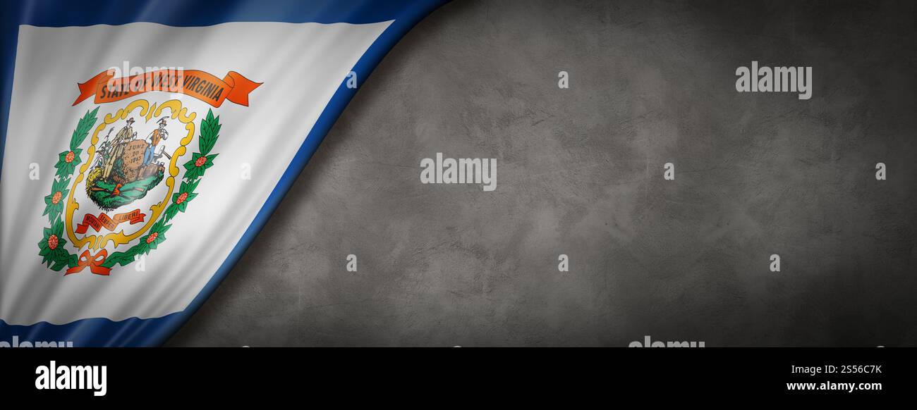 West Virginia Flagge auf Betonwänden, USA. 3D-Abbildung. West Virginia Flagge auf Betonwänden, USA Stockfoto West Virginia Flagge auf Betonwänden, USA. 3D-Abbildung. West Virginia Flagge auf Betonwänden, USA Stockfoto