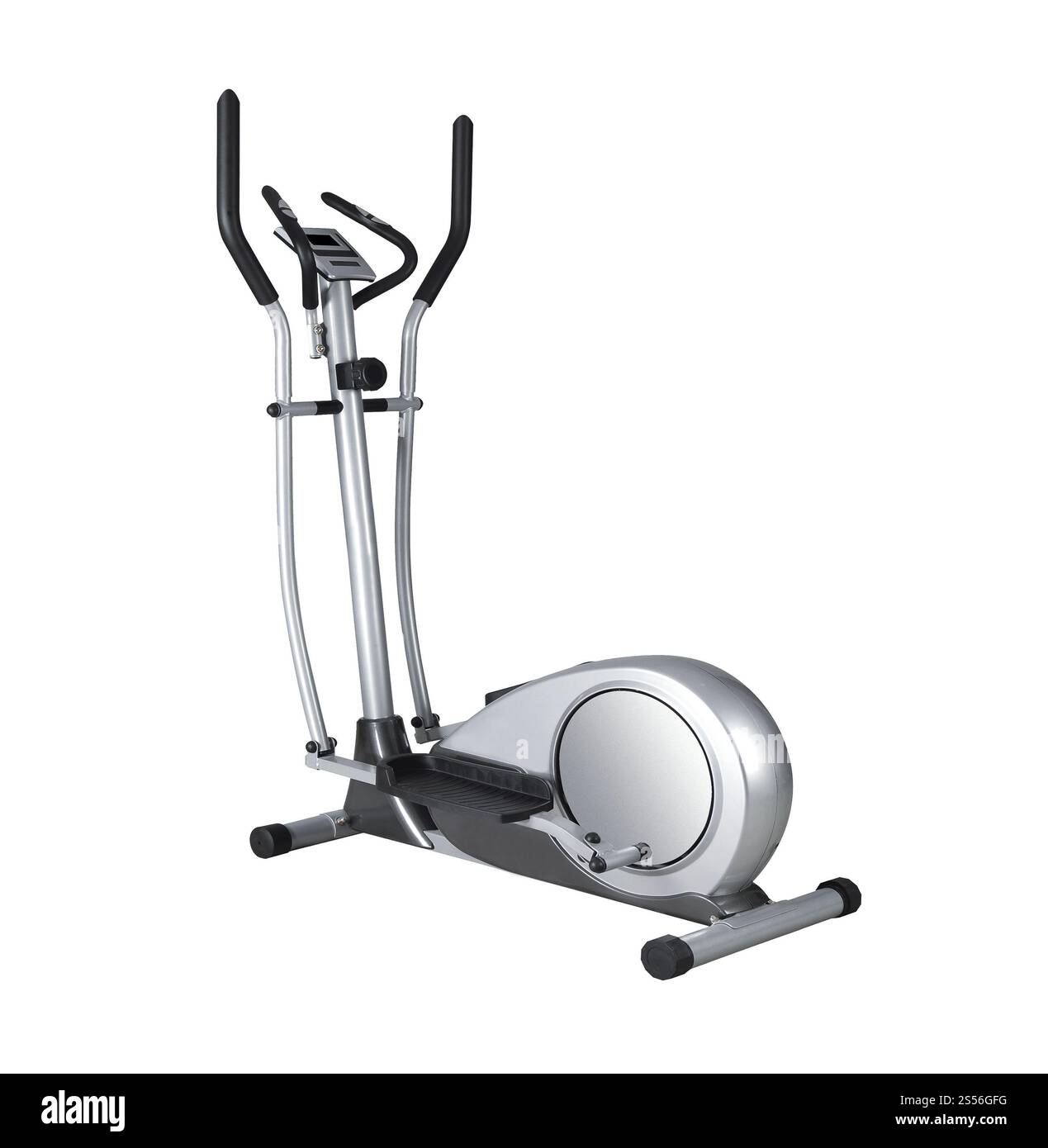 Stationäres Trainingsfahrrad isoliert auf weißem Hintergrund. Stationäres Trainingsfahrrad Stockfoto