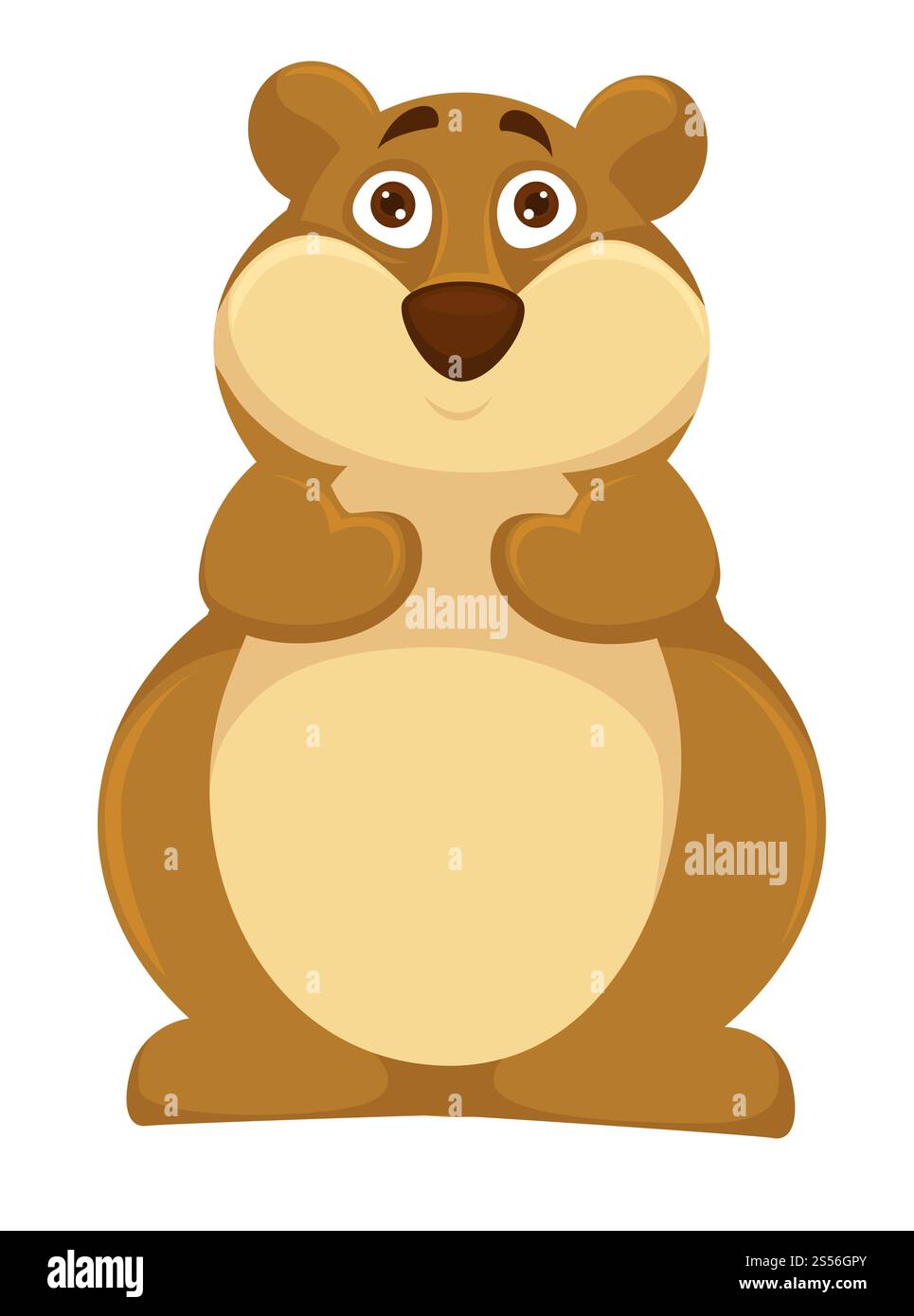 Große pralle Hamster mit verängstigten runden braunen Augen und gebogenen Augenbrauen. Entzückendes Haustier mit weichem Pelz und fettem Bauch von Nagetierfamilie isolierte Karikatur flache Vektor-Illustration auf weißem Hintergrund. Große pralle Hamster mit verängstigten runden braunen Augen Stock Vektor