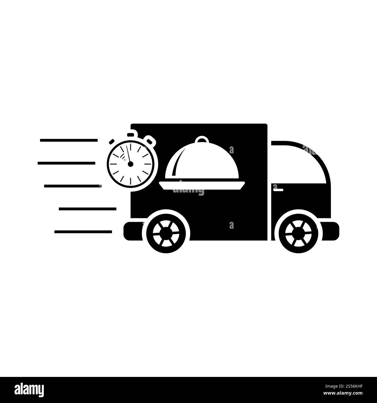 Symbol Für Fast Food Delivery Car. Schwarzes Stencil-Design. Vektorgrafik. Stockfoto
