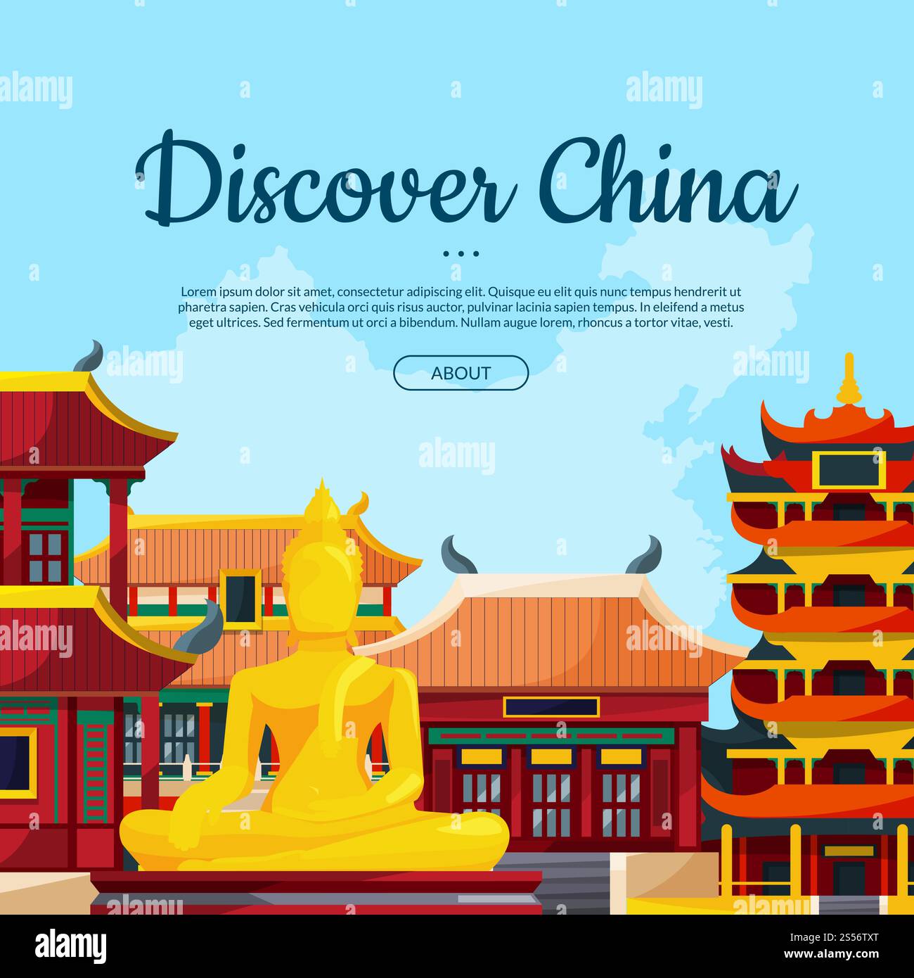 Vektor flache Art china Sehenswürdigkeiten Hintergrund Illustration mit Platz für Text. Architektur altes asien, Pagode Gebäude chinesische Illustration. Vektor flache Art china Sehenswürdigkeiten Hintergrund Illustration mit Platz für Text Stock Vektor