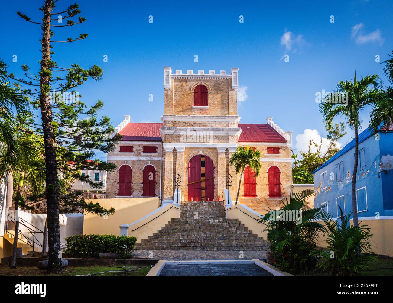St. Thomas, USVI USA - 16. März 2018: Die Friedrich Evangelisch-Lutherische Kirche ist das zweitälteste lutherische Kirchengebäude in der westlichen Hemisphäre. Stockfoto
