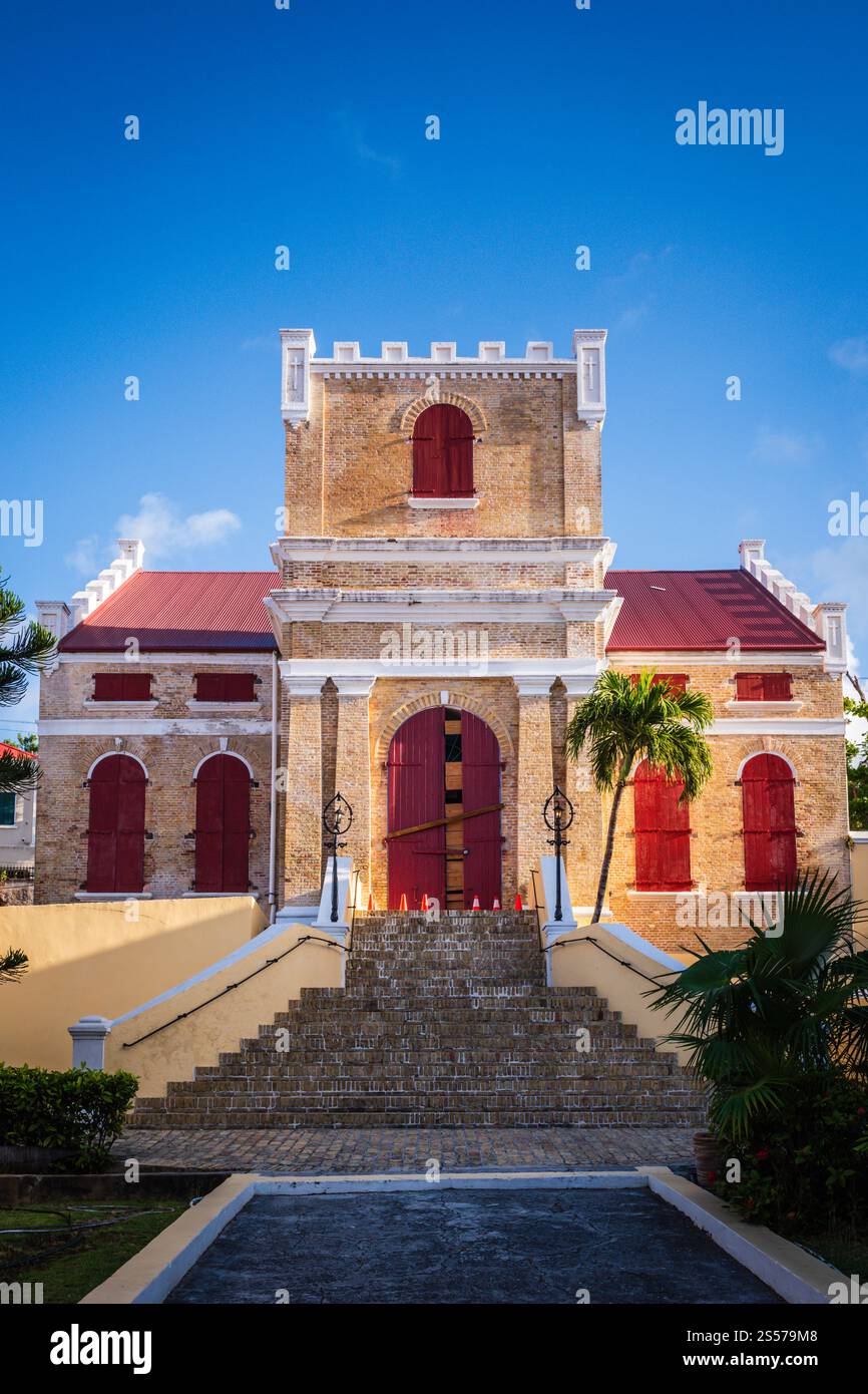 St. Thomas, USVI USA - 16. März 2018: Die Friedrich Evangelisch-Lutherische Kirche ist das zweitälteste lutherische Kirchengebäude in der westlichen Hemisphäre. Stockfoto