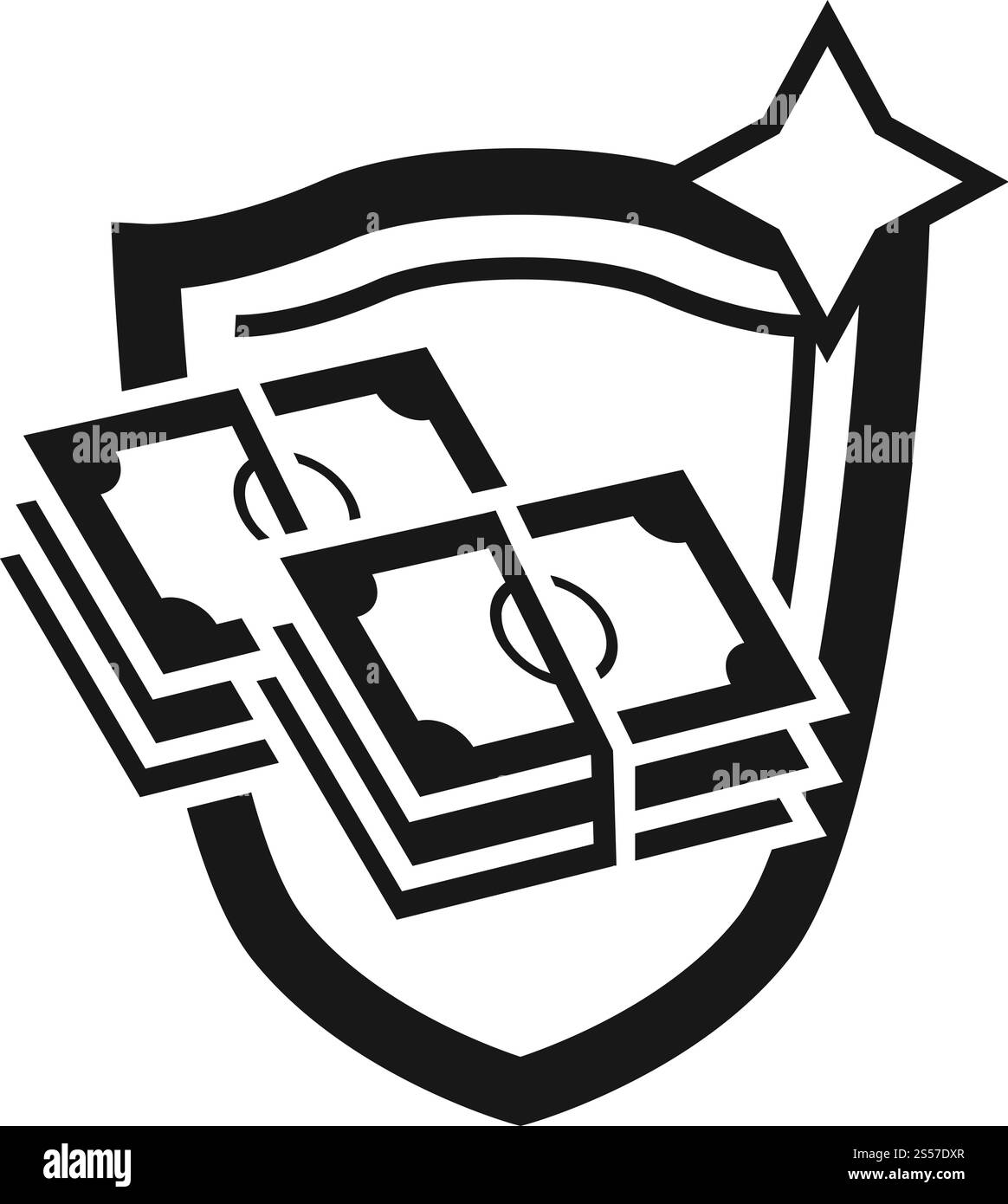 Money Shield Protect Symbol. Einfache Illustration von Money Shield Protect Vektor Symbol für Web Design isoliert auf weißem Hintergrund. Money Shield Protect Symbol, einfacher Stil Stock Vektor