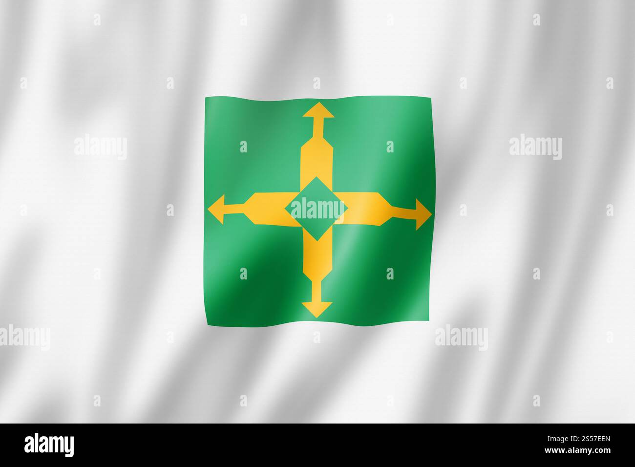 Bundesdistrikt-Staatsflagge, Brasilien schwenkt Banner-Sammlung. 3D-Abbildung. Flagge des Bundesbezirks, Brasilien Stockfoto