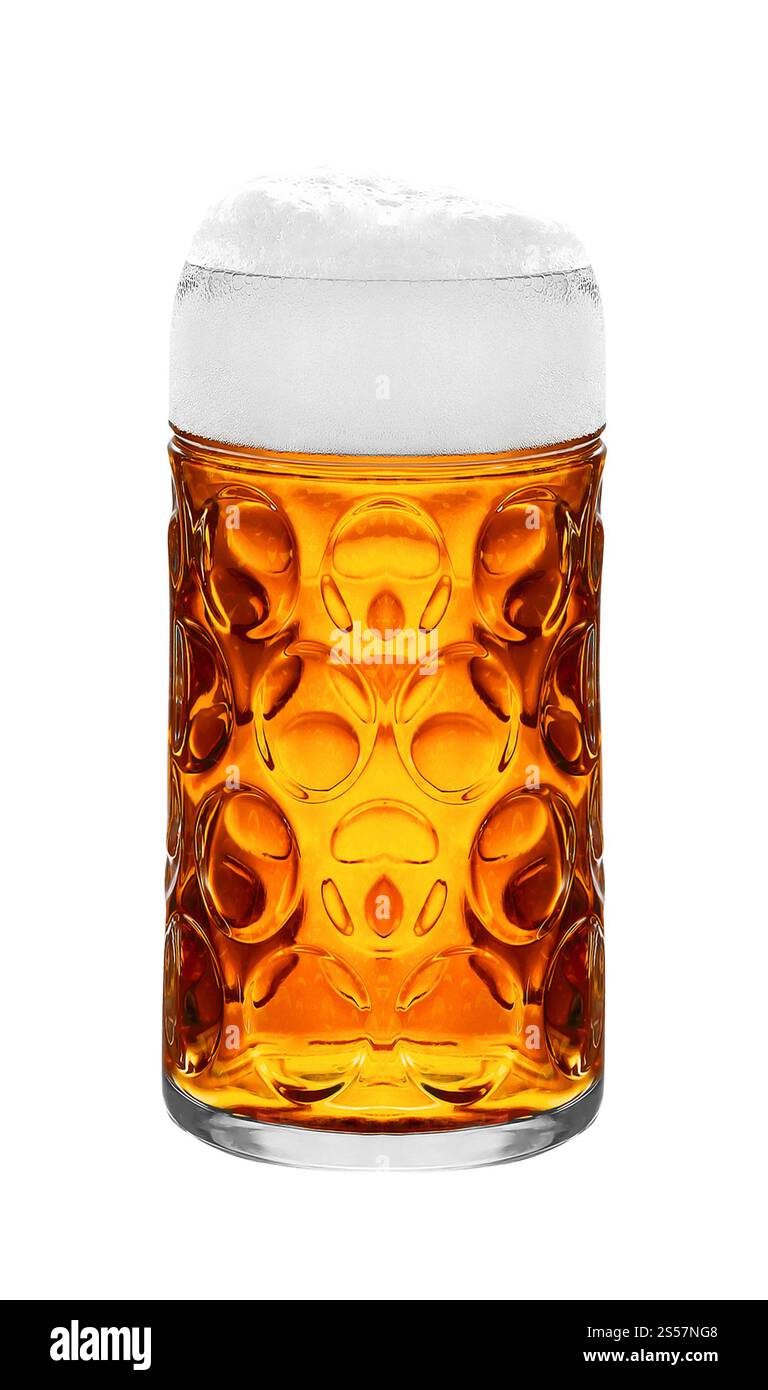 Helles Bier auf weißem Hintergrund. Leichtes Bier Stockfoto