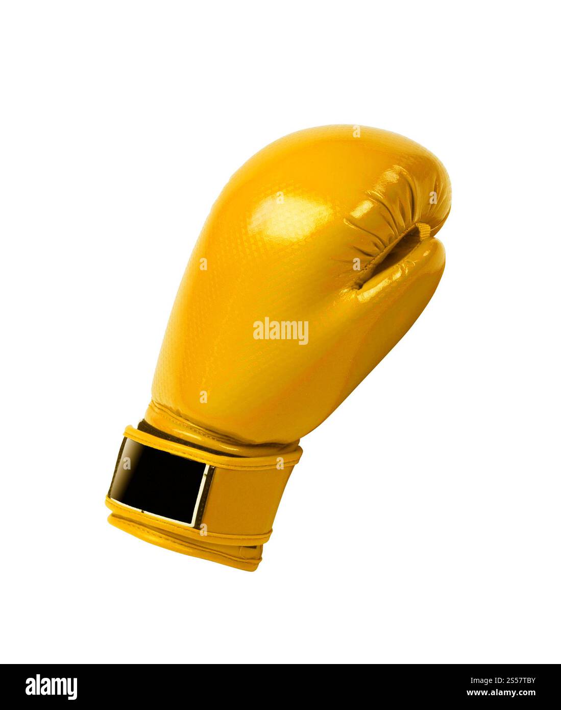 Gelber Boxhandschuh isoliert auf weißem Hintergrund. Gelber Boxhandschuh isoliert Stockfoto