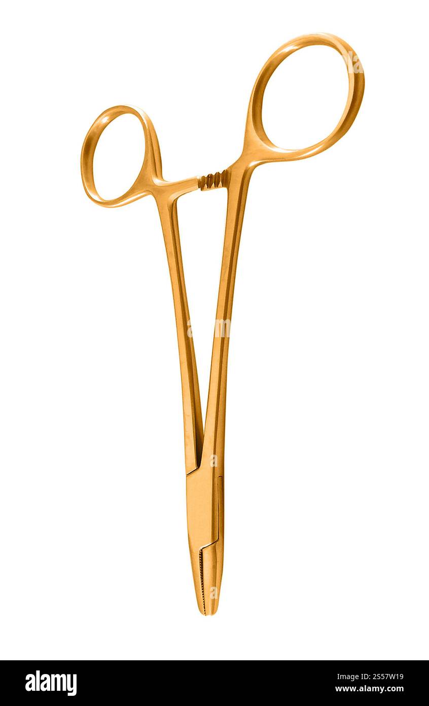 Chirurgisches Instrument isoliert auf weißem Hintergrund. Chirurgisches Instrument isoliert Stockfoto