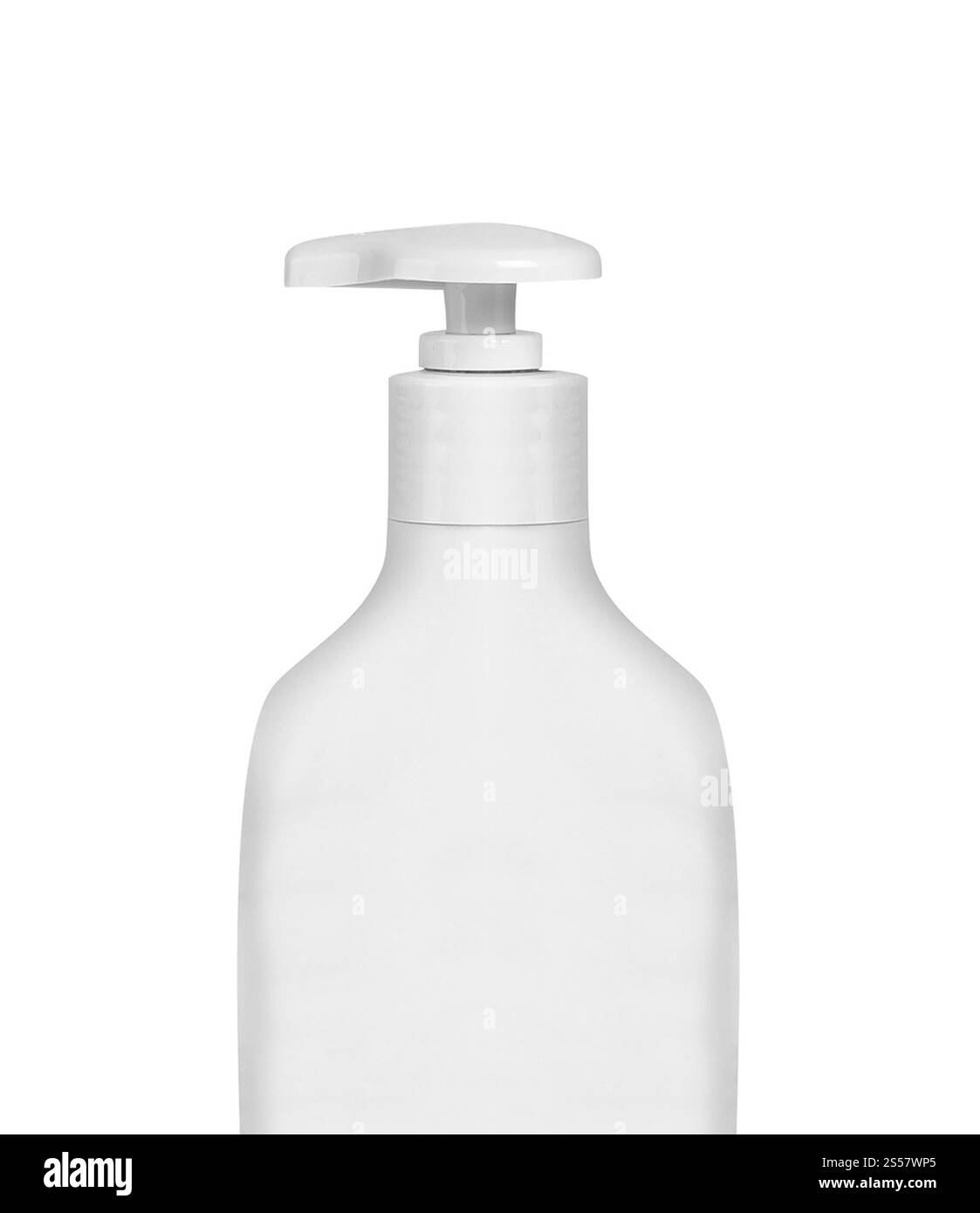 Gel-, Schaum- oder Flüssigseifenspender Pumpe Kunststoffflasche weiß isoliert auf weißem Hintergrund. Gel-, Schaum- Oder Flüssigseifenspender Pumpe Kunststoffflasche Stockfoto