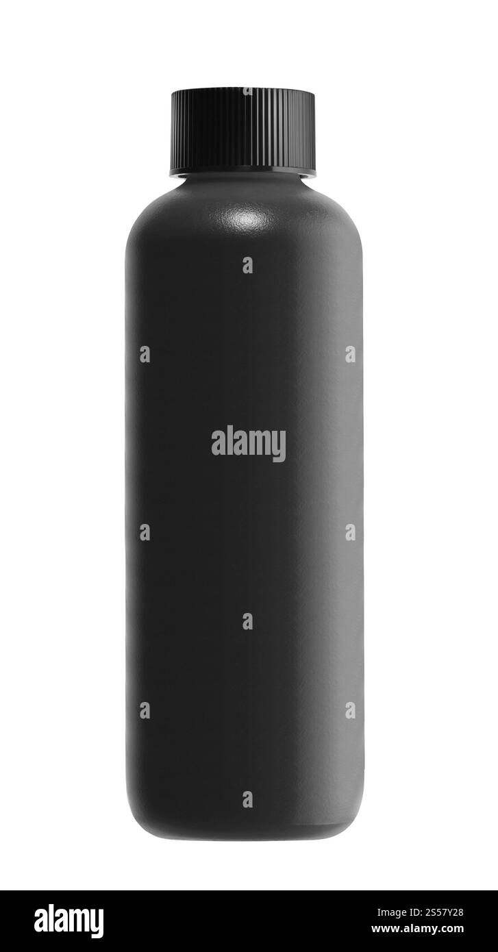 Schwarze Flasche isoliert auf weißem Hintergrund Stockfoto