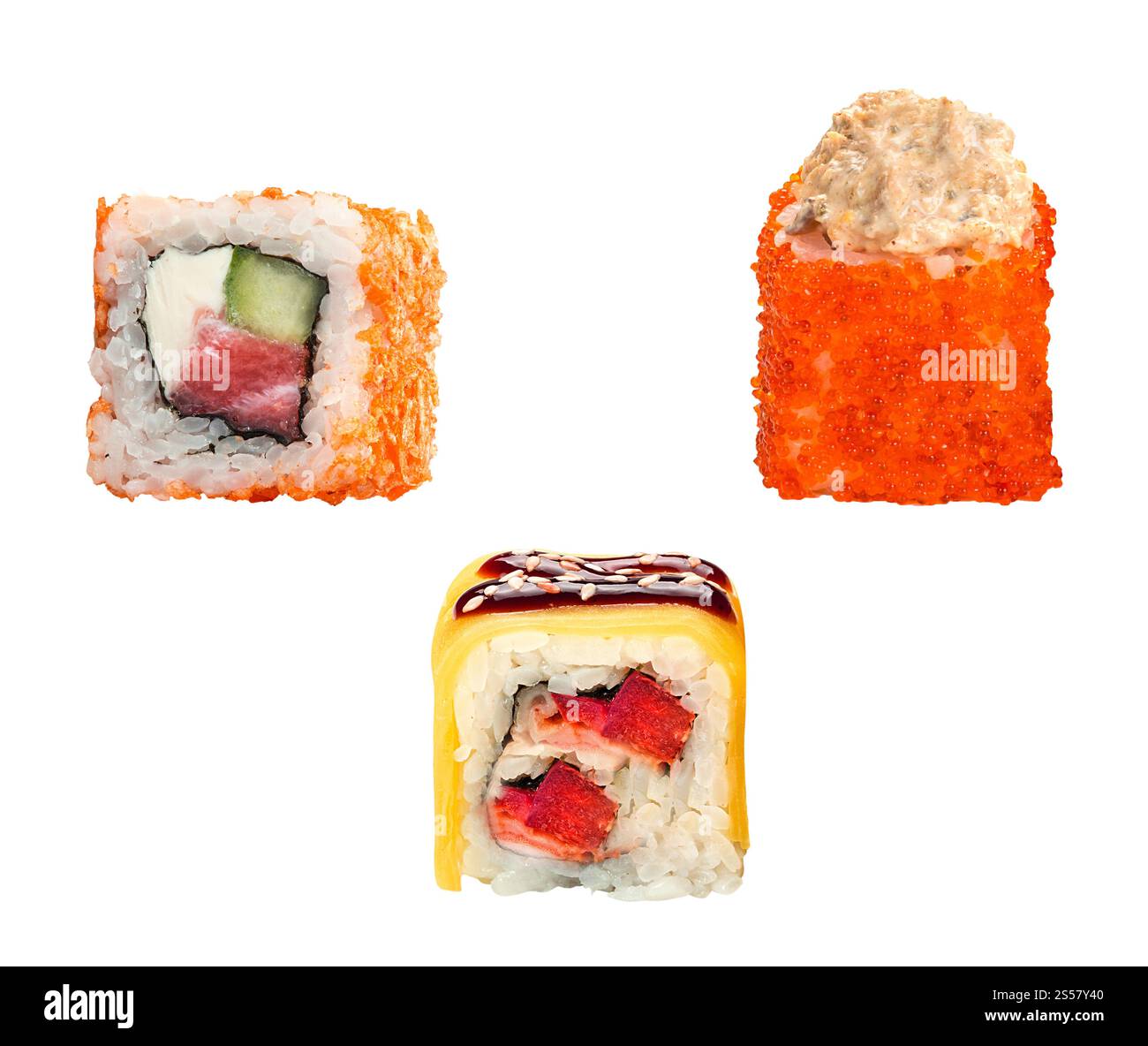 Sushi isoliert auf weißem Hintergrund Stockfoto
