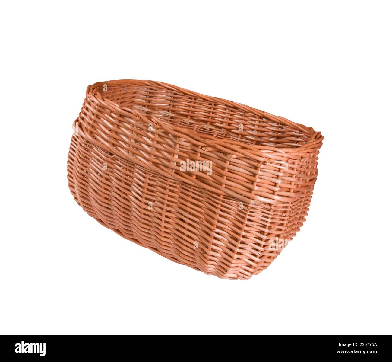 Leeren Holz Obst oder Brot Korb auf weißem Hintergrund Stockfoto