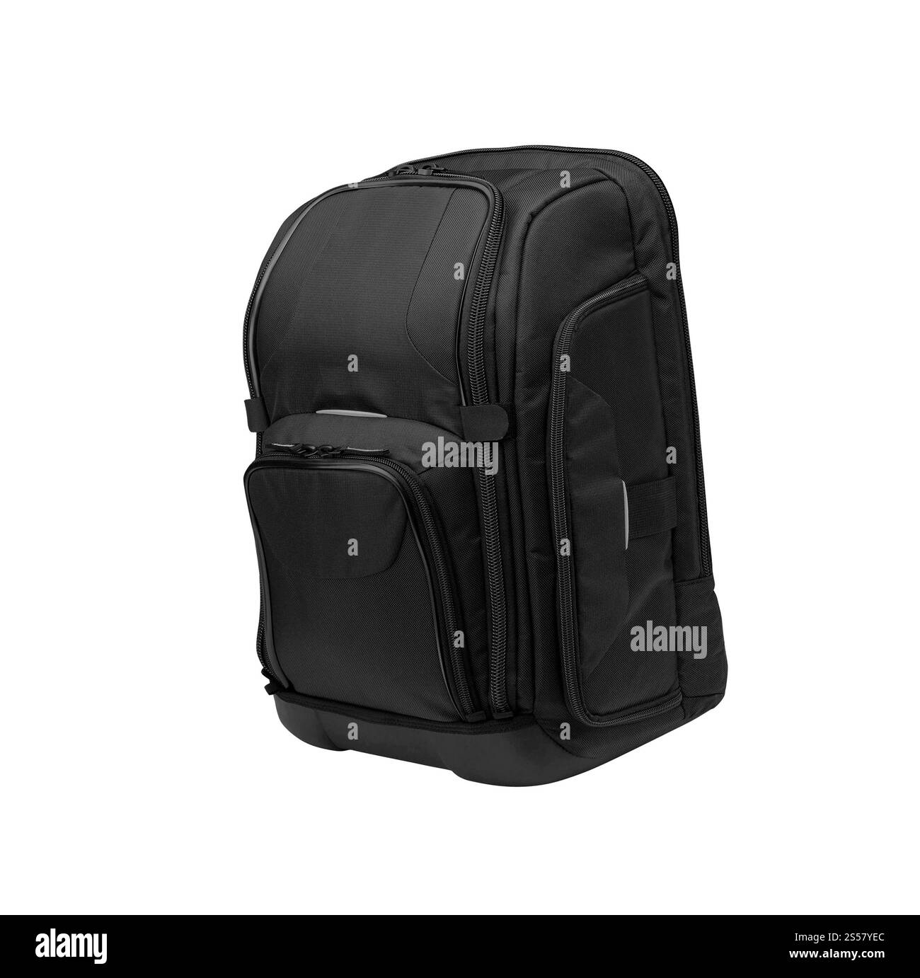 Kleiner dunkelblauer Rucksack auf weißem Hintergrund Stockfoto