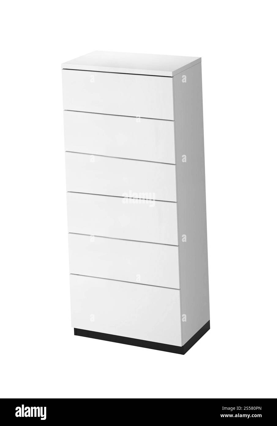 Weißer Holzschubschrank isoliert Stockfoto