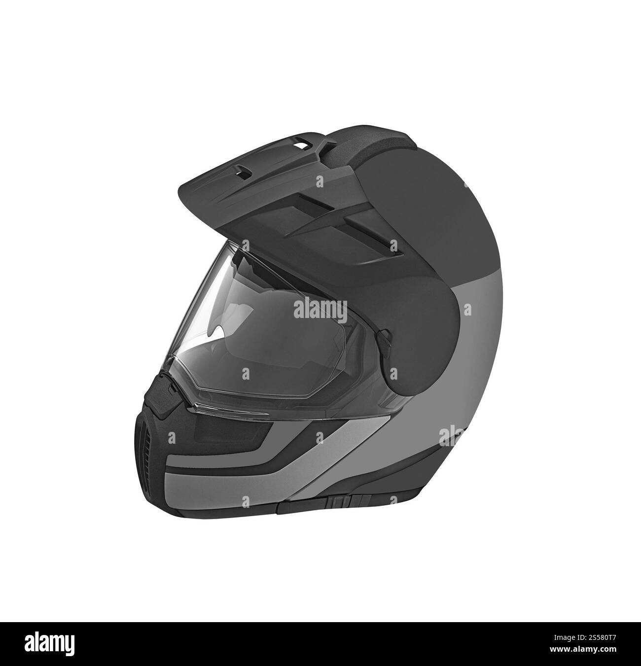 Motorradhelm für die Sicherheit im Straßenverkehr isoliert Stockfoto