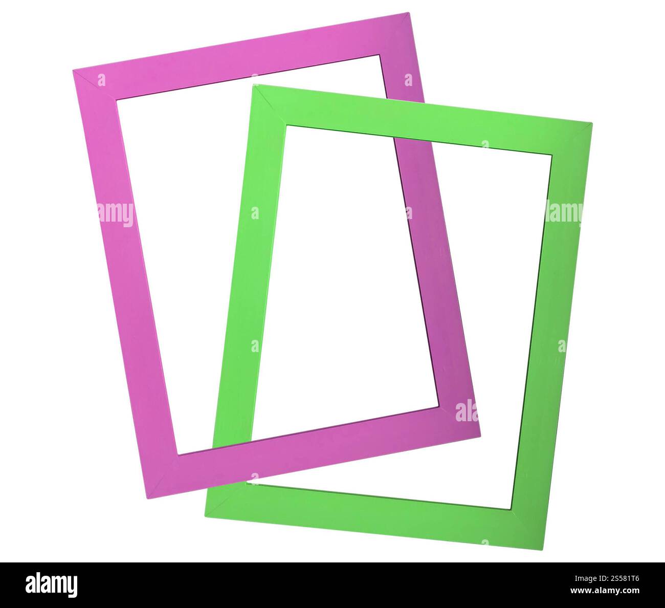 Bilderrahmen sind auf weißem Hintergrund farbig isoliert. Bildrahmen Farbe Stockfoto