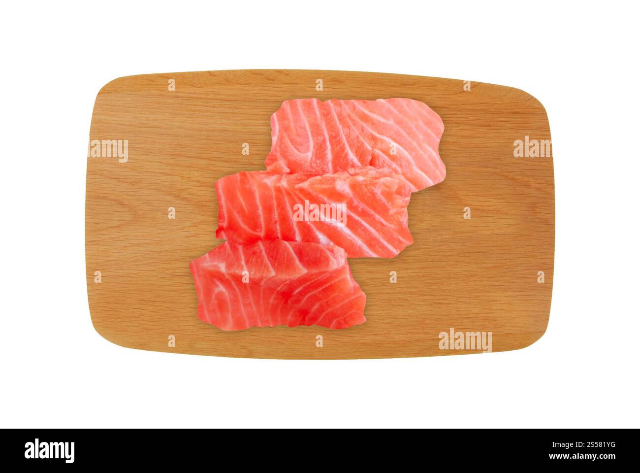 Lachsfilet isoliert auf weißem Hintergrund. Lachsfilet Stockfoto