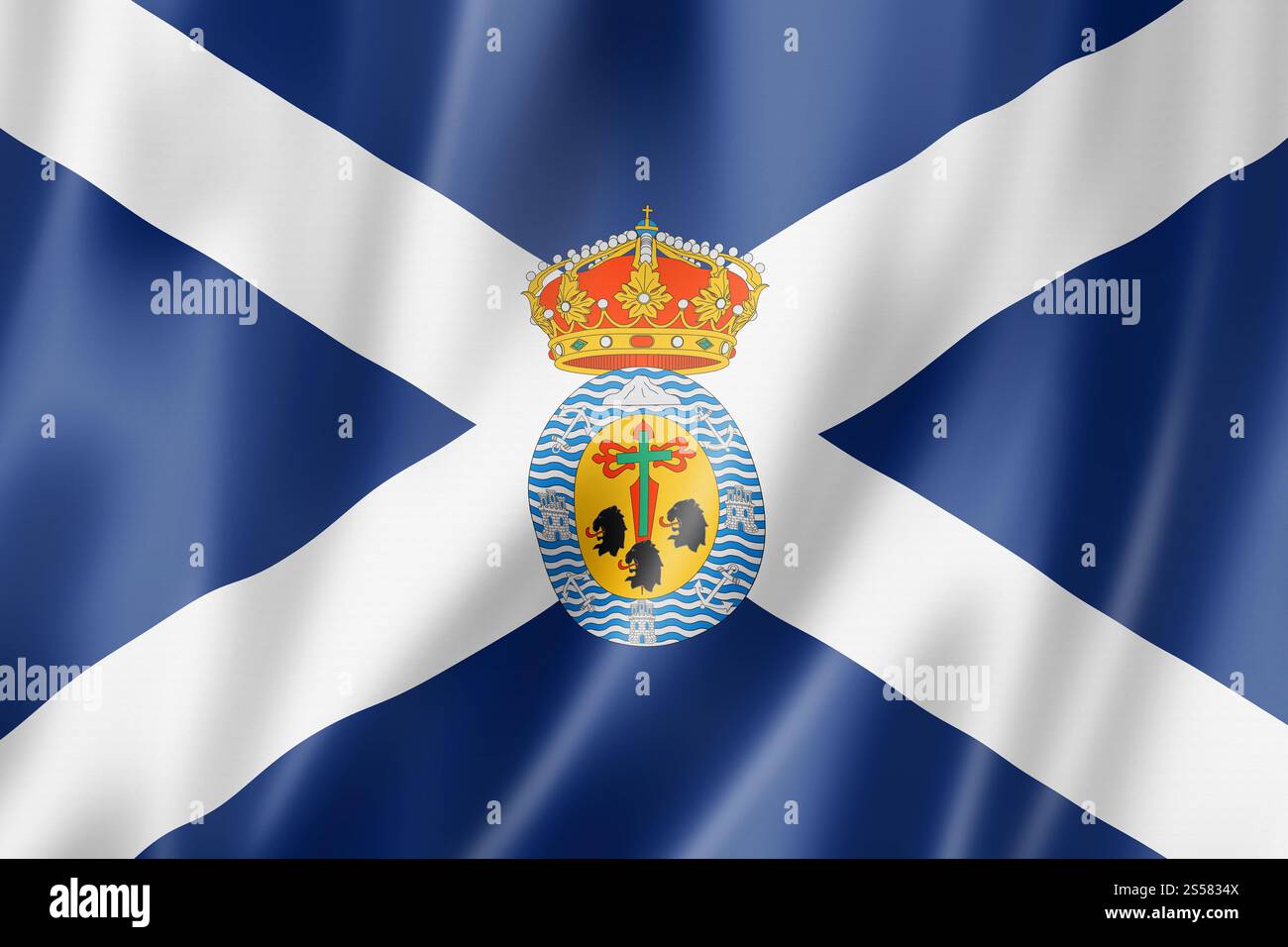 Die Flagge der Provinz Santa Cruz de Teneriffa, Spanien winkende Bannersammlung. 3D-Abbildung. Flagge der Provinz Santa Cruz de Teneriffa, Spanien Stockfoto