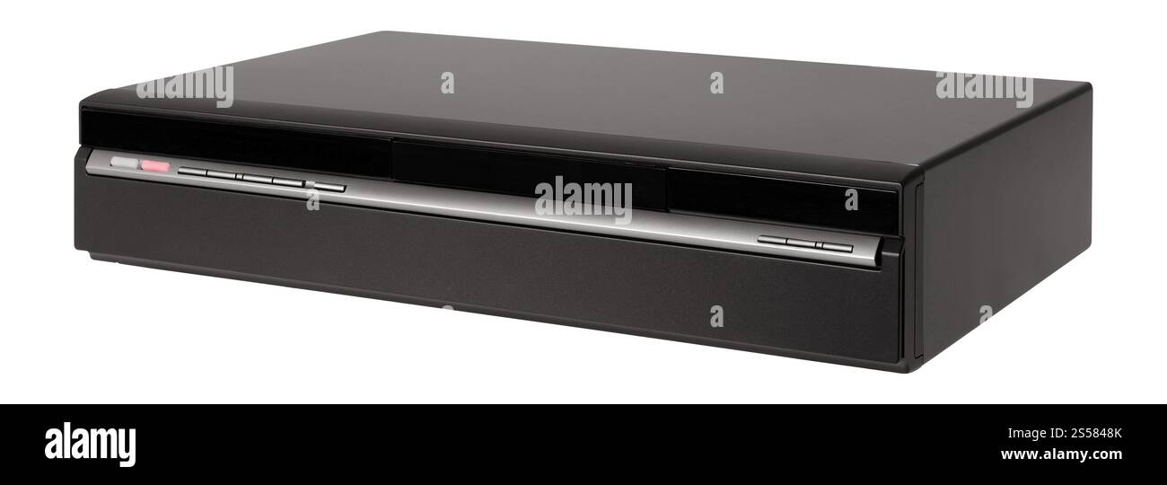 Alter Videokassettenrekorder auf weißem Hintergrund Stockfoto