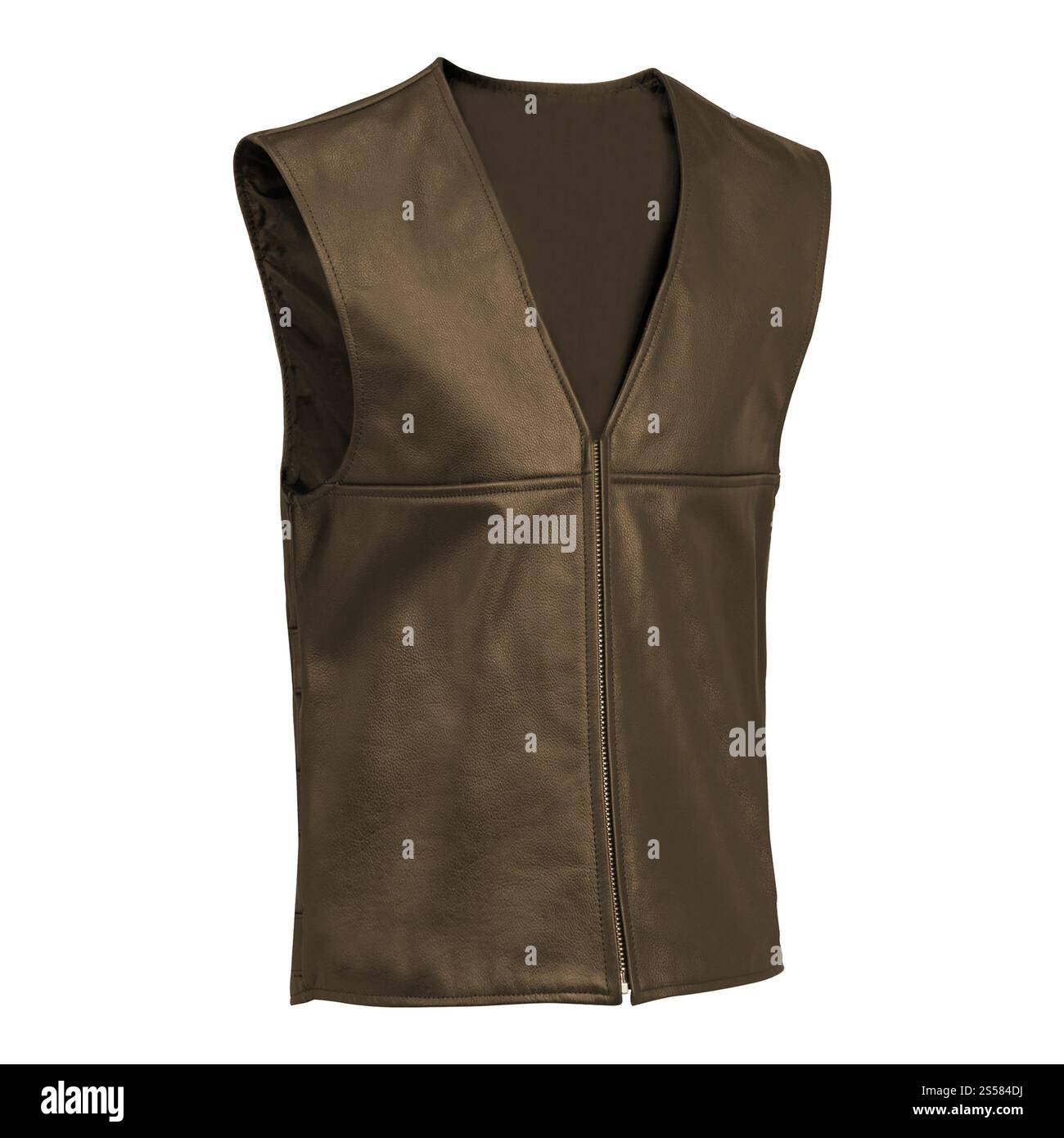 Braune Lederweste, isoliert auf weiß Stockfoto