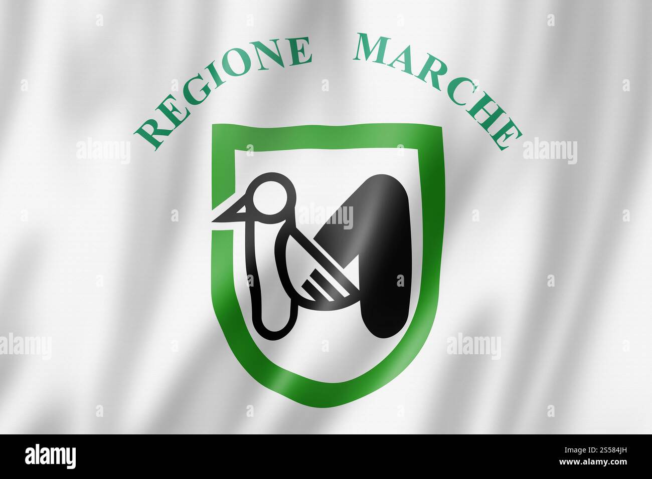 Flagge der Region Marken, Italien schwenkende Bannersammlung. 3D-Abbildung. Flagge der Region Marken, Italien Stockfoto