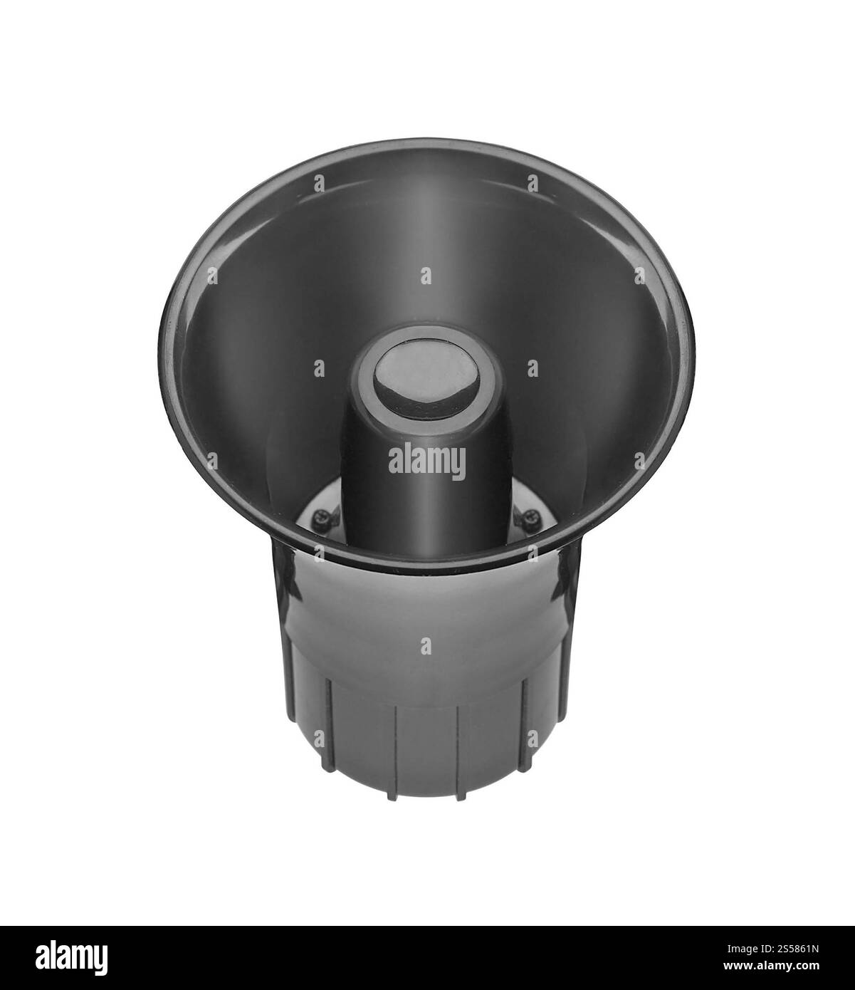 Schwarzer Lautsprecher isoliert auf weißem Hintergrund Stockfoto