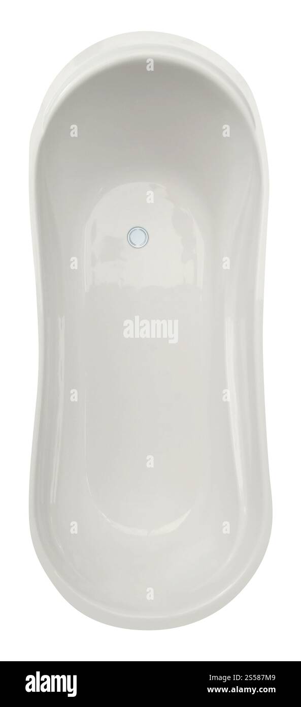 Weiße Badewanne mit flacher Oberseite und Klauenfuß isoliert Stockfoto