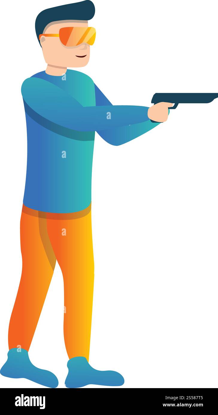 Symbol für Polizeipistolenschießen. Cartoon des Polizeipistolenschießens Vektorsymbol für Web-Design isoliert auf weißem Hintergrund. Pistolenschießsymbol im Cartoon-Stil Stock Vektor Symbol für Polizeipistolenschießen. Cartoon des Polizeipistolenschießens Vektorsymbol für Web-Design isoliert auf weißem Hintergrund. Pistolenschießsymbol im Cartoon-Stil Stock Vektor