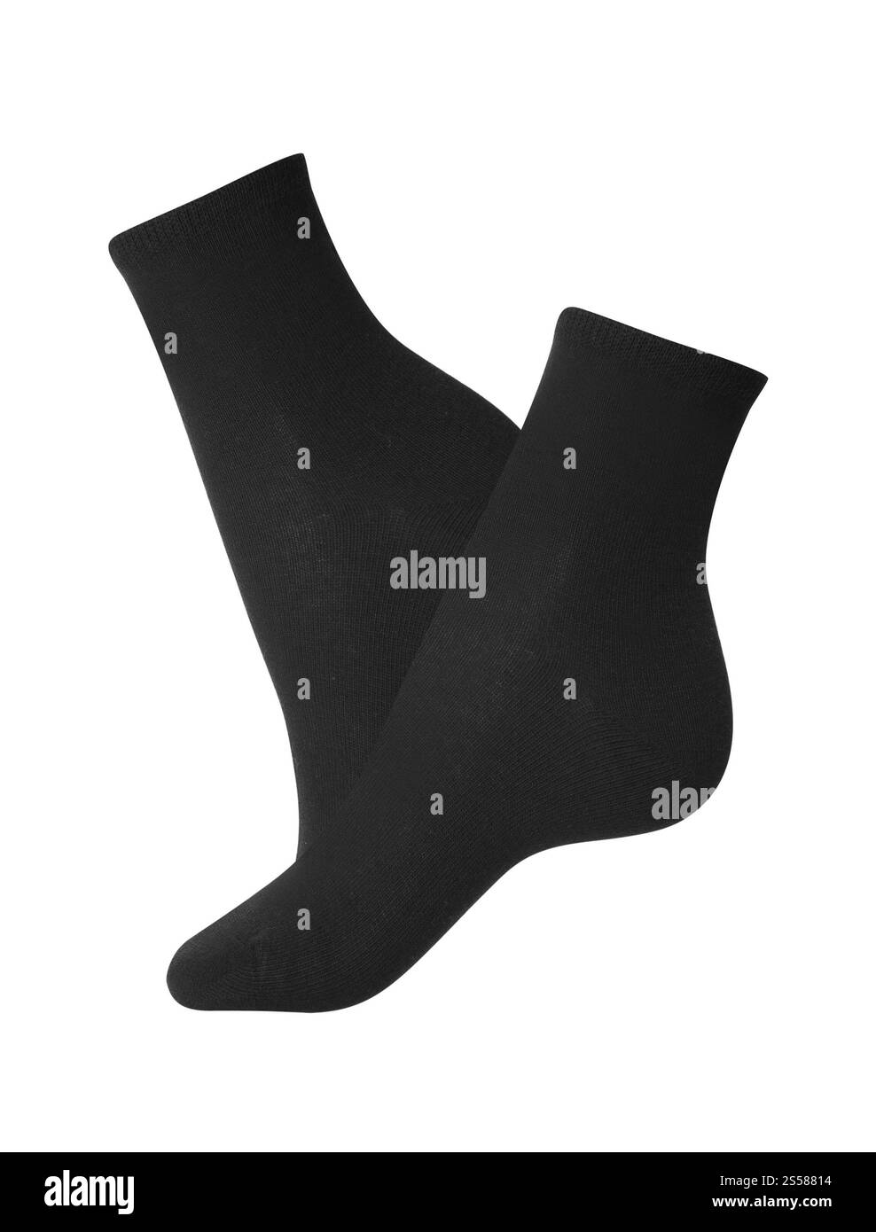 Schwarze Socken Nahaufnahme auf weißem Hintergrund Stockfoto