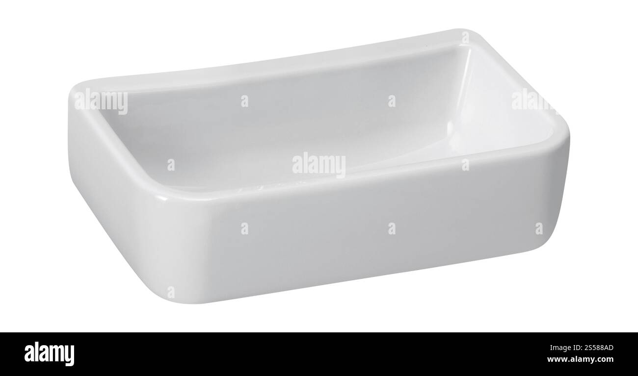 Weiße leere Keramikform auf weiß Stockfoto