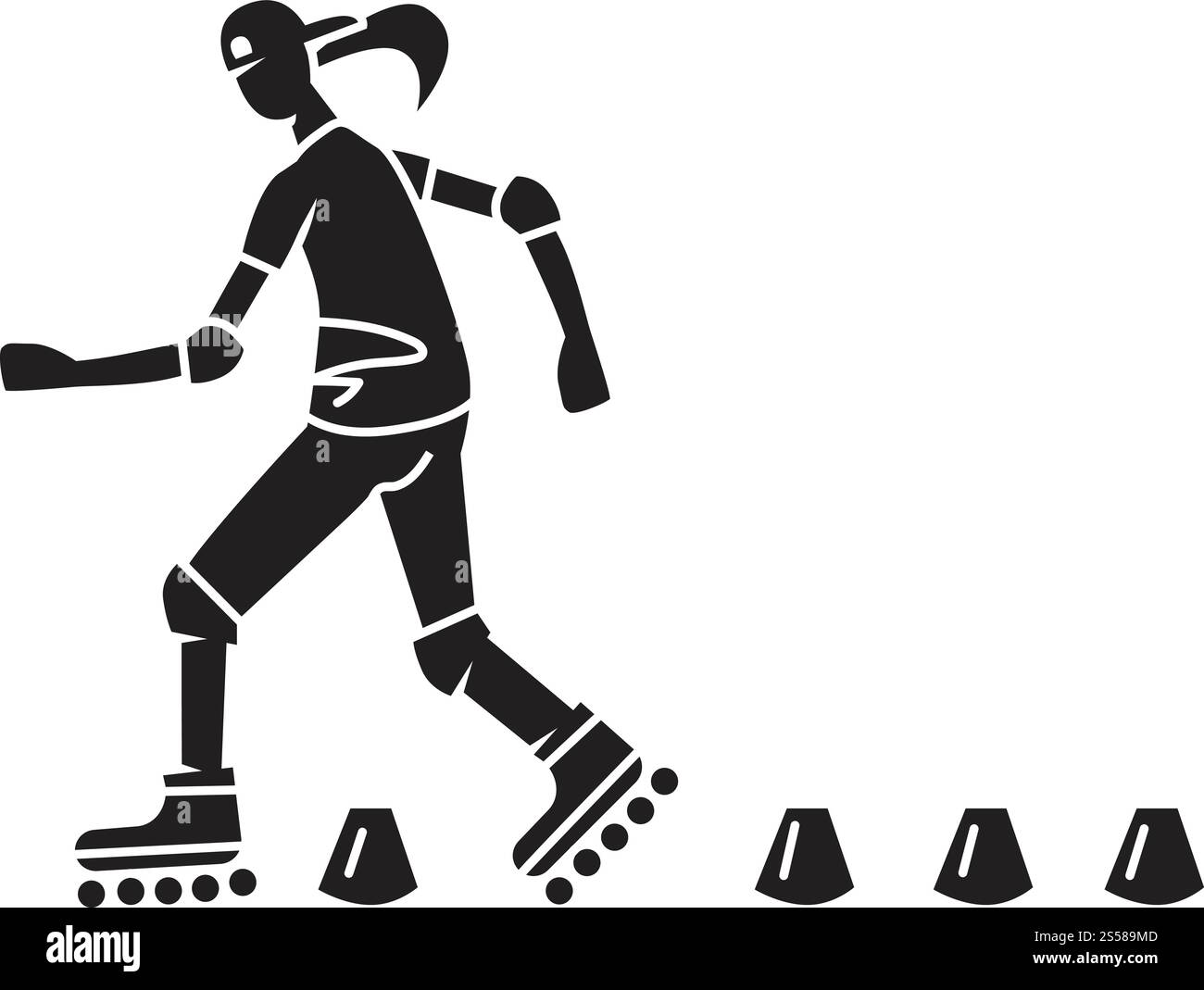 Rollschuhläuferin. Einfache Illustration des weiblichen Rollschuh-Vektorsymbols für Web-Design isoliert auf weißem Hintergrund. Rollschuhläuferin-Ikone, schlichter Stil Stock Vektor